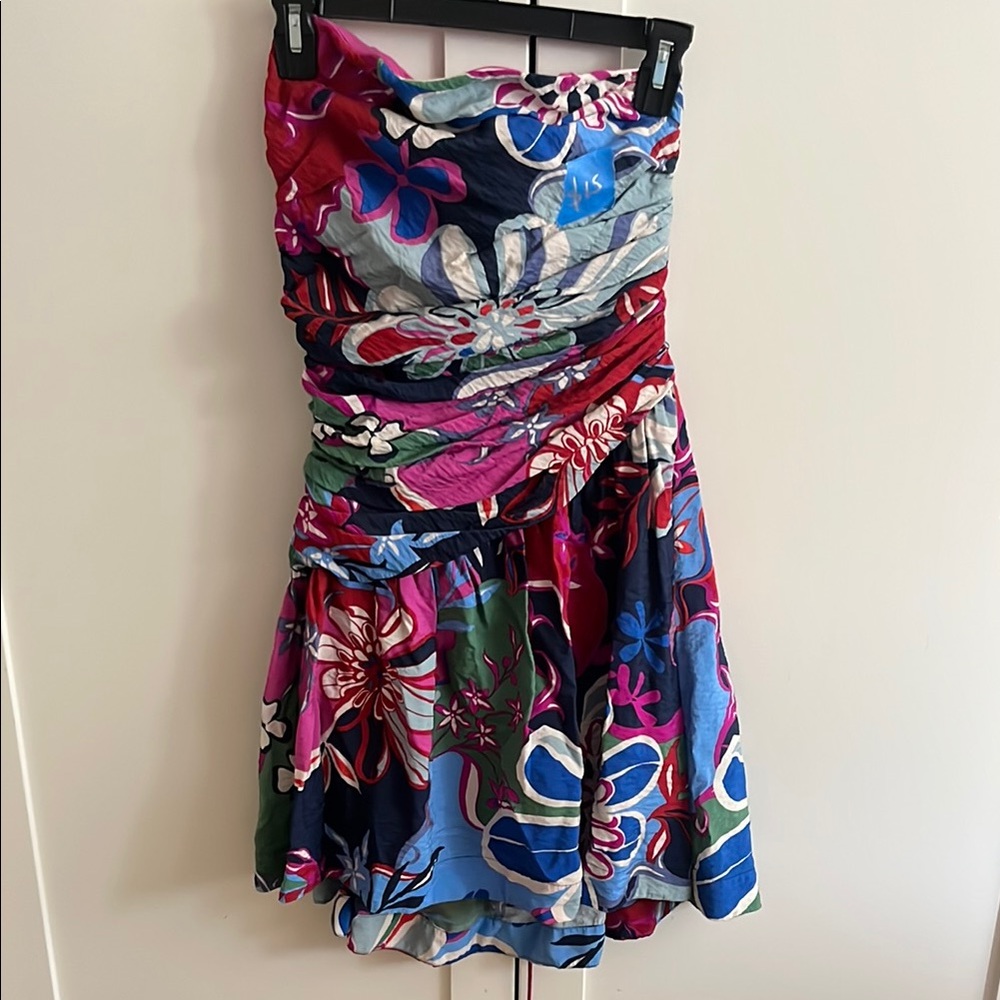 Anthropologie Strapless Dress - Red, Blue, Green Floral